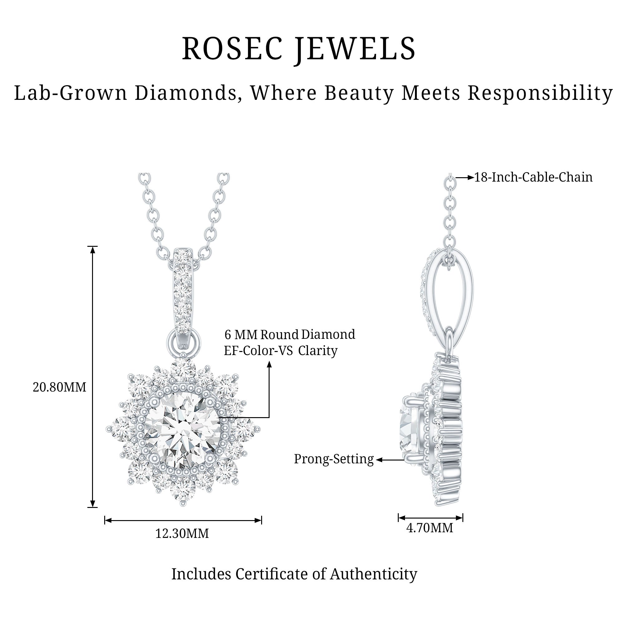 Certified Lab Grown Diamond Wedding Necklace With Chain