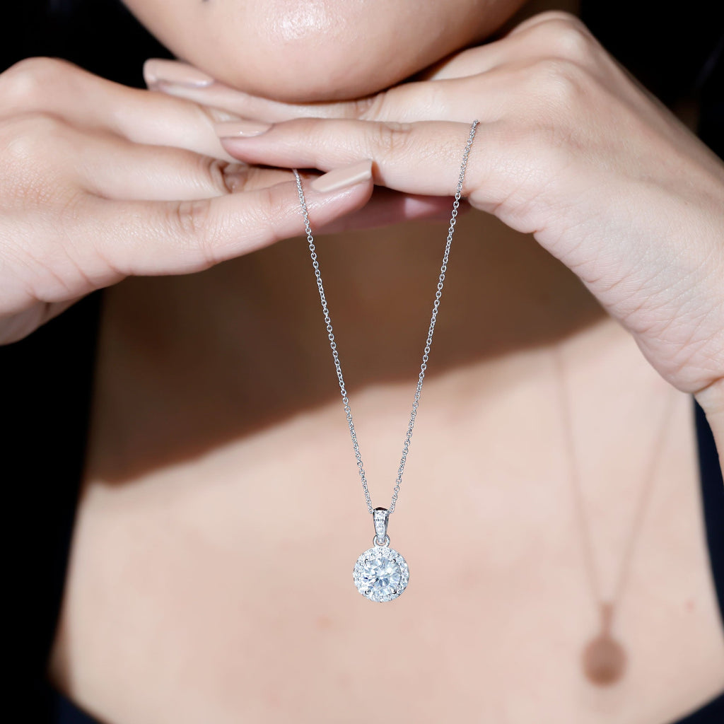 Certified 2 Carat Lab Grown Diamond Halo Pendant Necklace