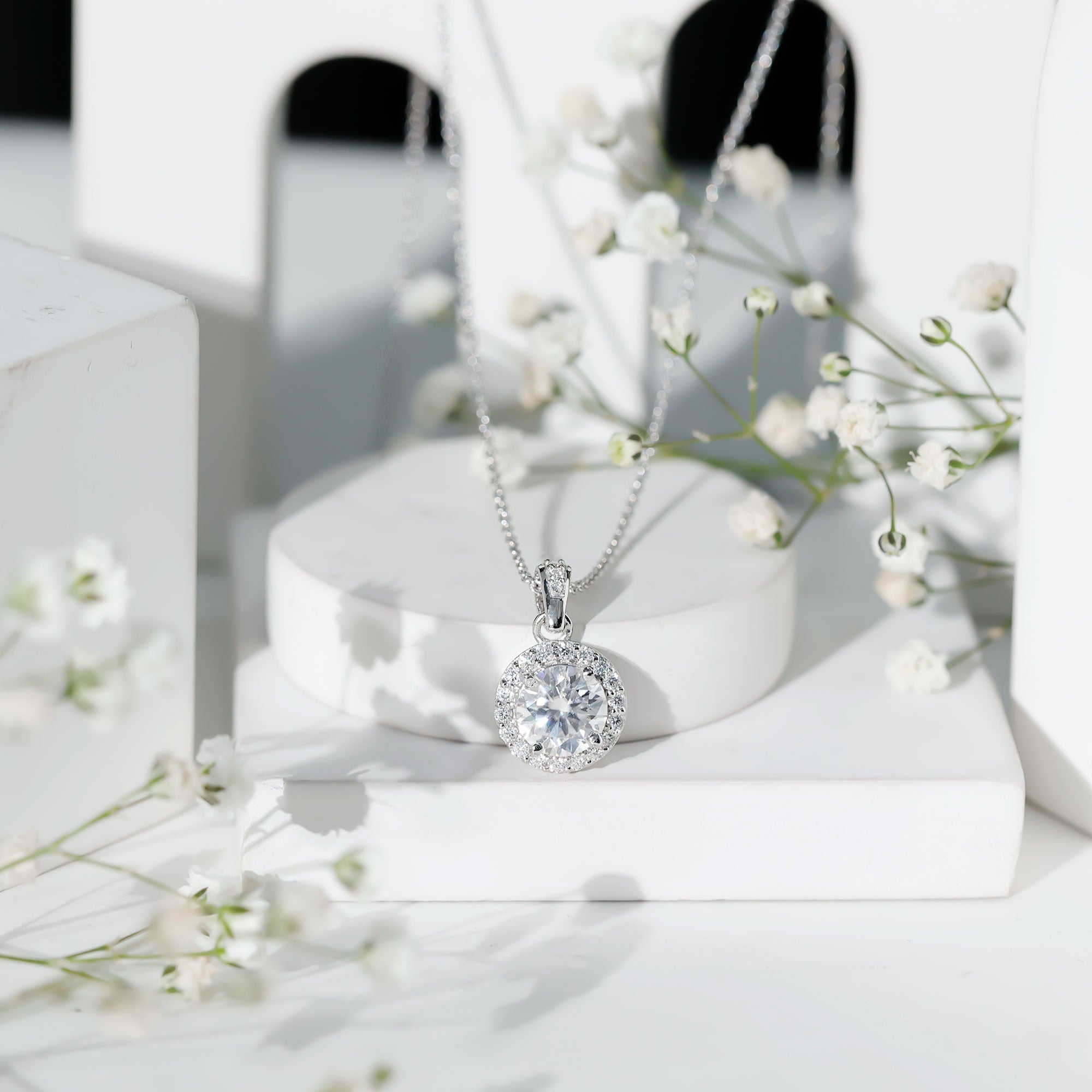 Certified 2 Carat Lab Grown Diamond Halo Pendant Necklace