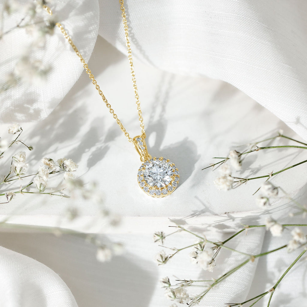 Certified 2 Carat Lab Grown Diamond Halo Pendant Necklace