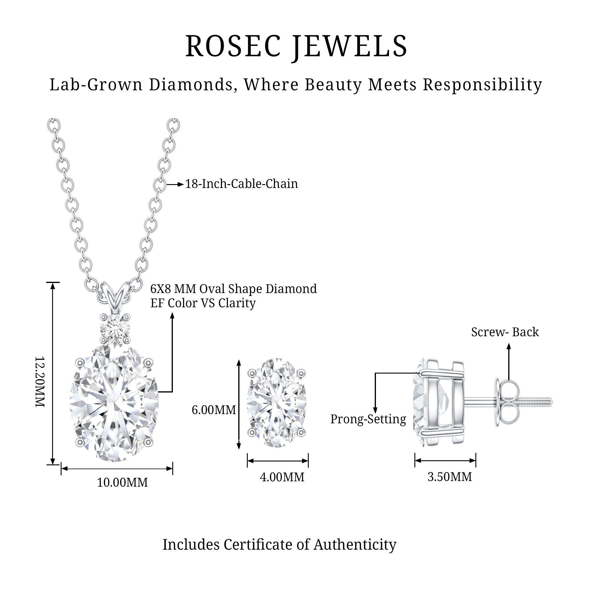 Certified Oval Shaped Lab Grown Diamond Bridal Jewelry Set