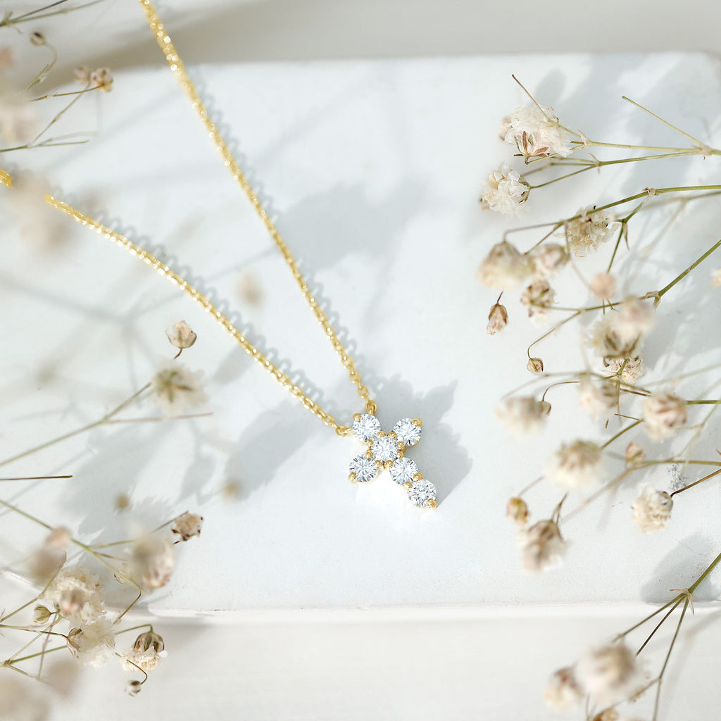 Lab Grown Diamond Religious Cross Pendant Necklace