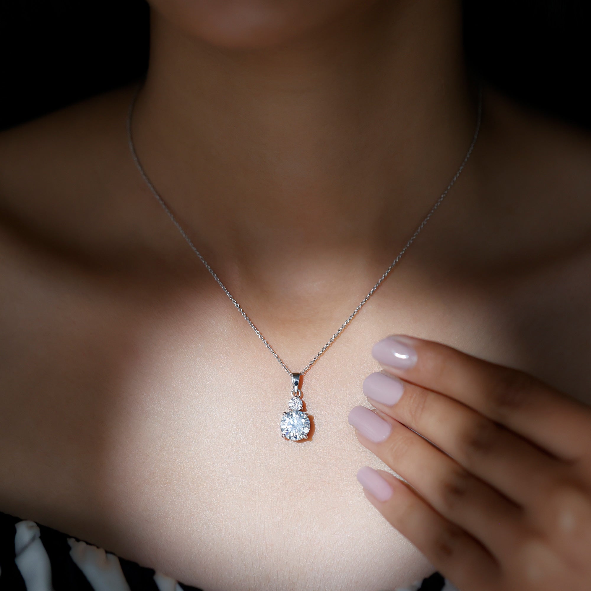 Certified Lab Grown Diamond 2 Stone Necklace For Women