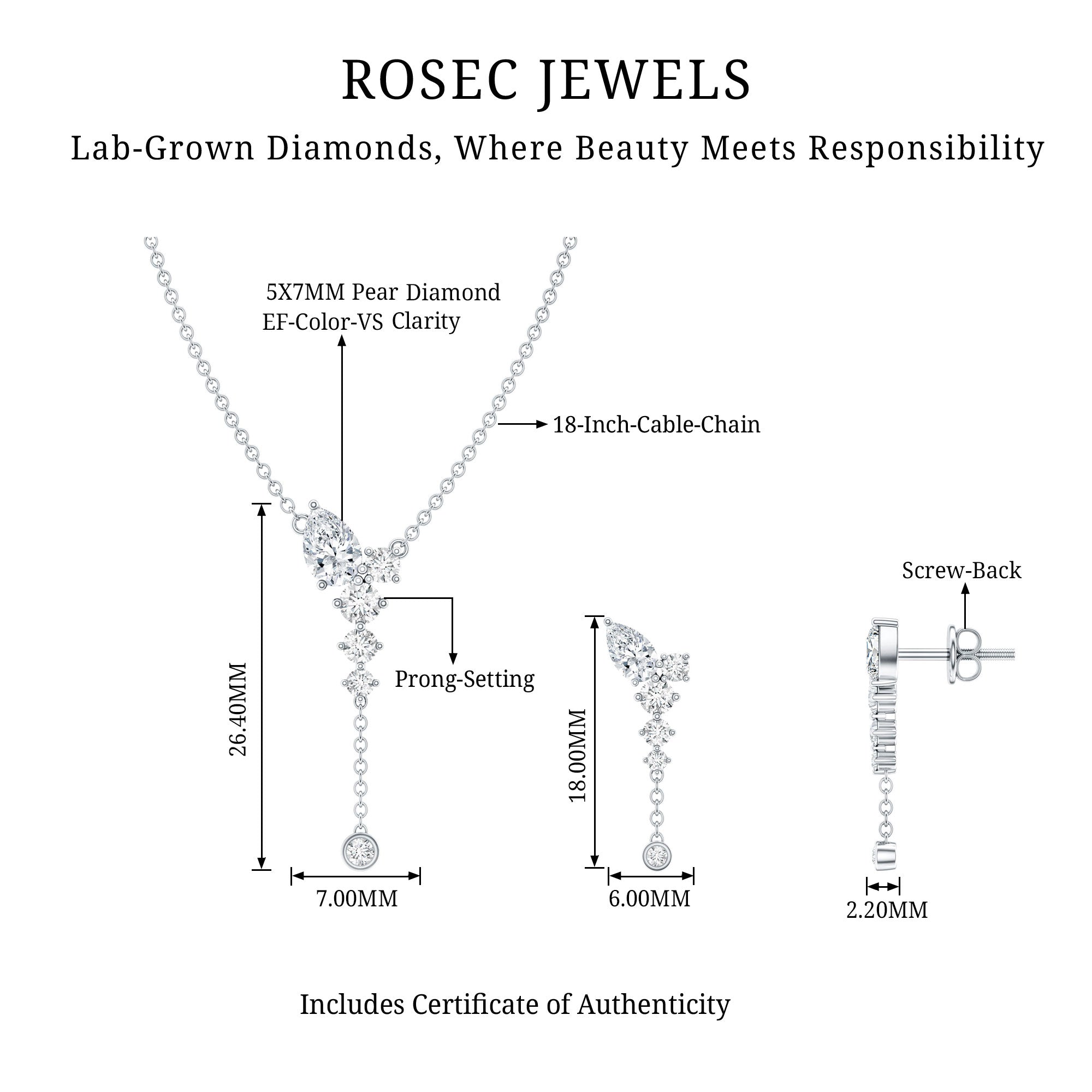 Certified Lab Grown Diamond Designer Necklace and Earrings Set