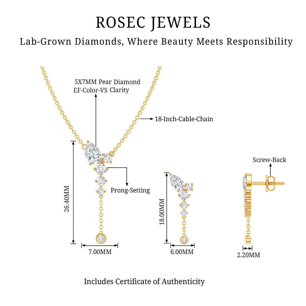Certified Lab Grown Diamond Designer Necklace and Earrings Set