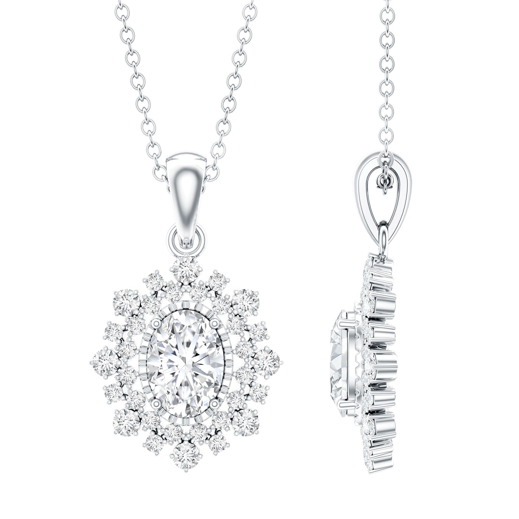 5X7MM Oval Lab Diamond Double Halo Bridal Pendant