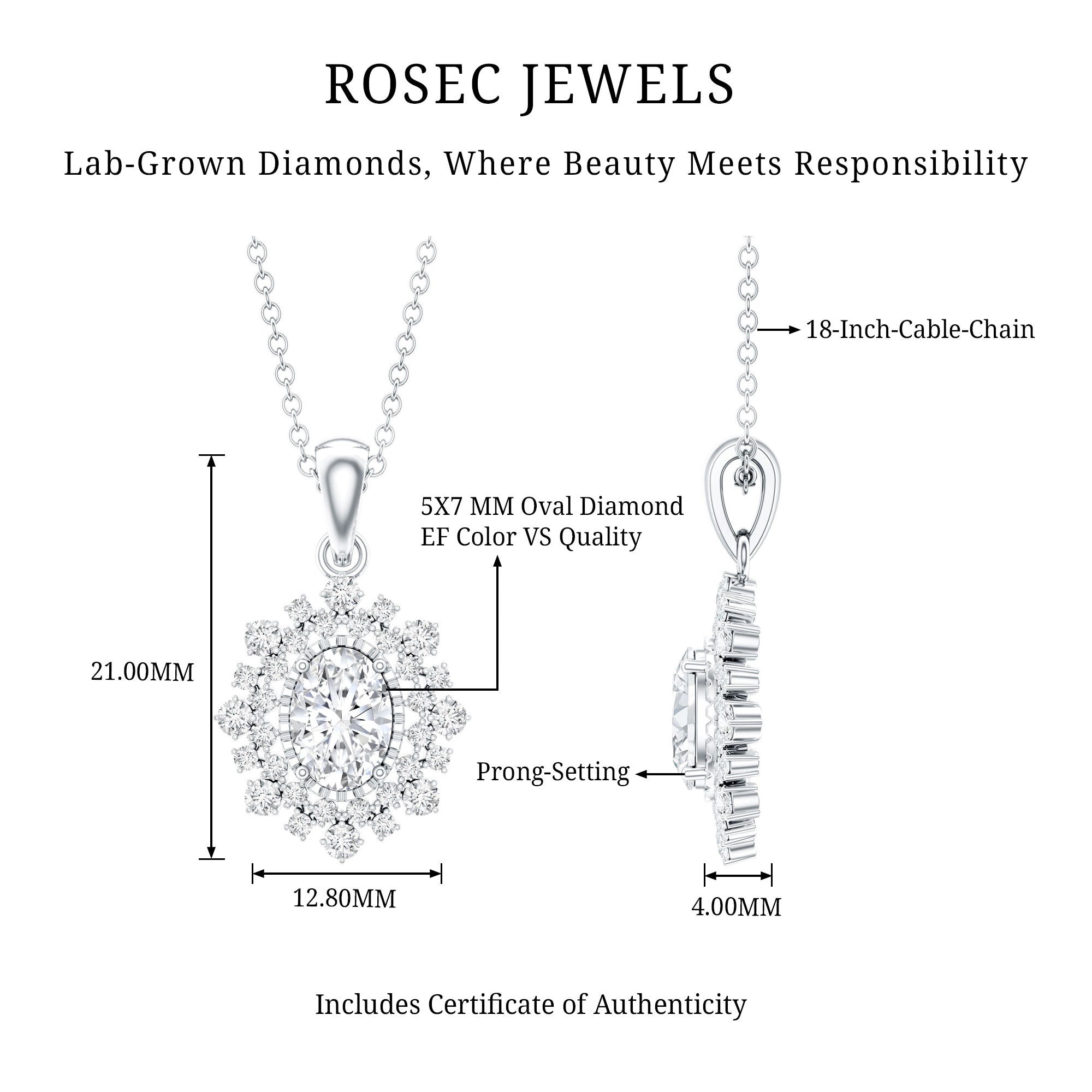 5X7MM Oval Lab Diamond Double Halo Bridal Pendant