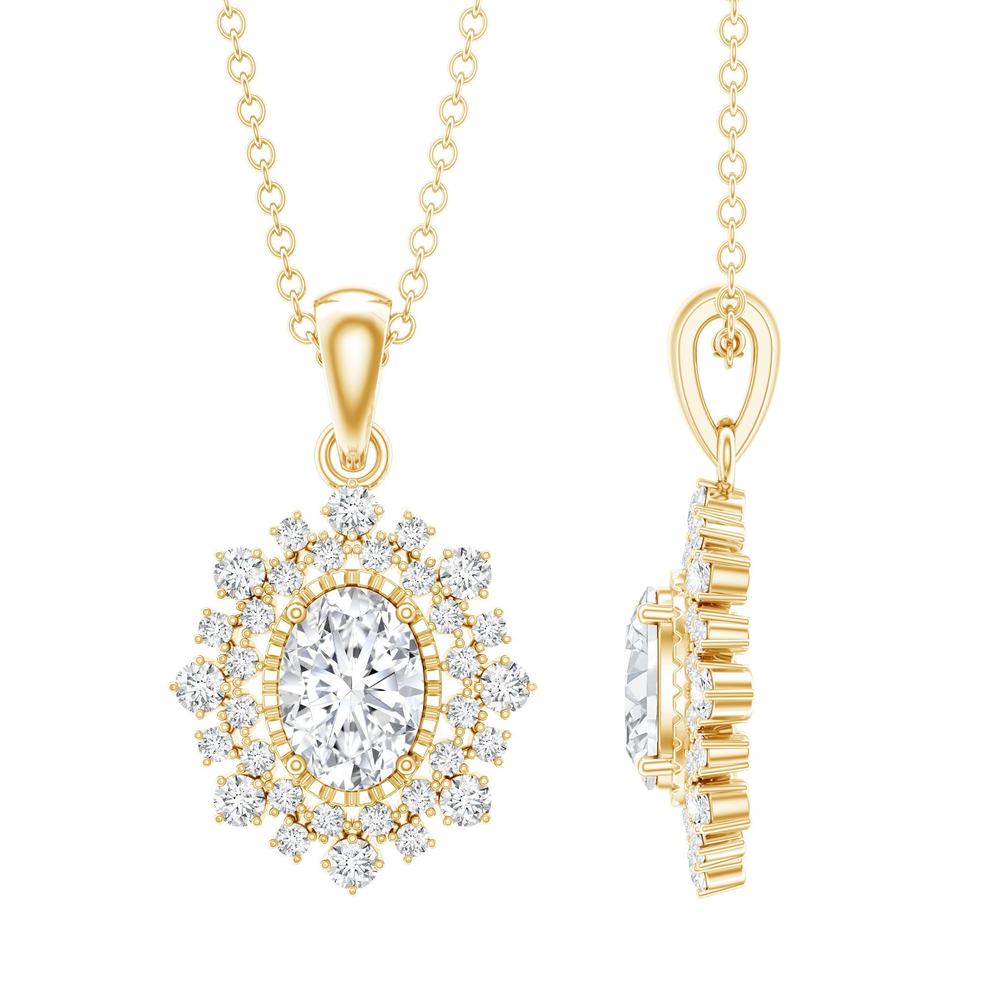 5X7MM Oval Lab Diamond Double Halo Bridal Pendant