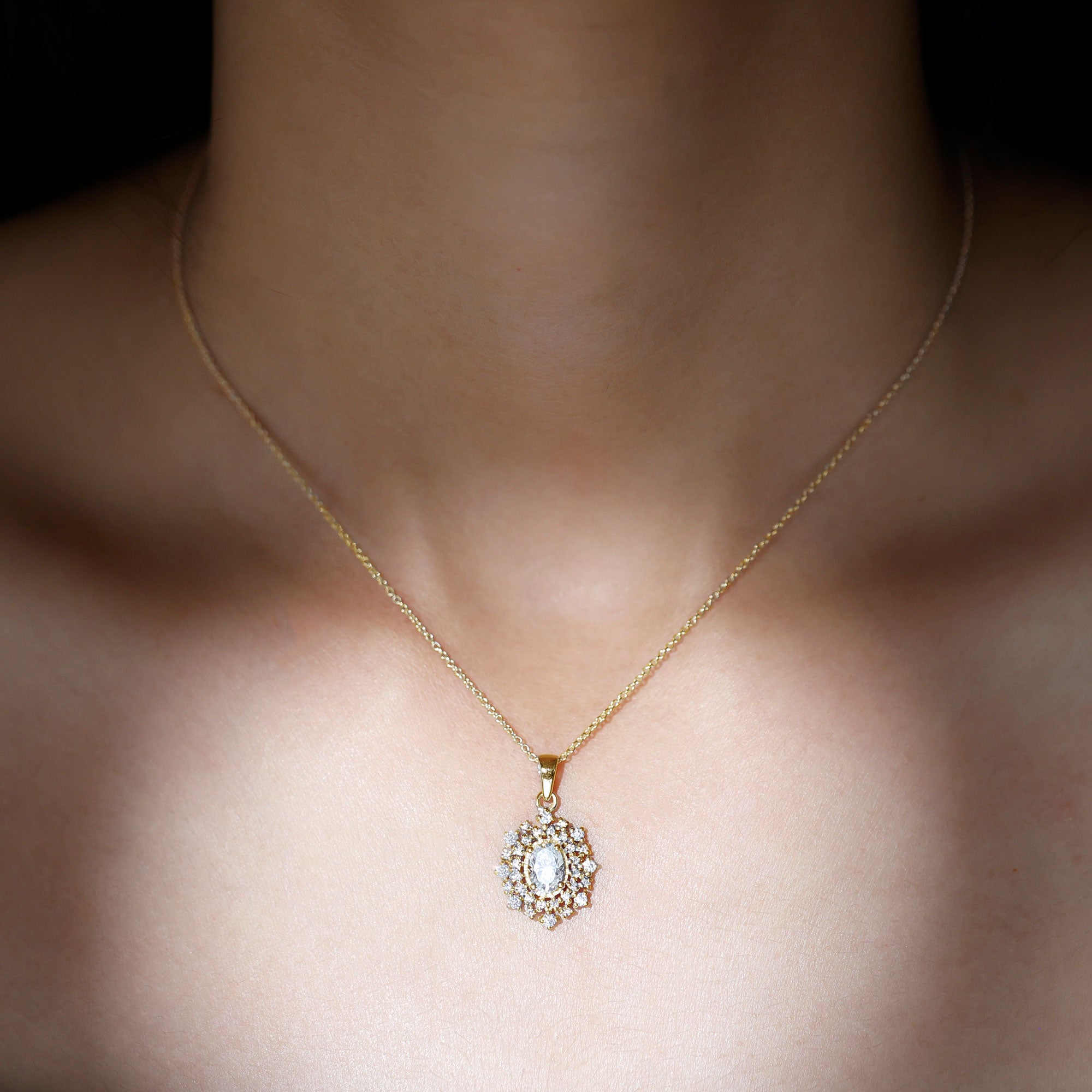 5X7MM Oval Lab Diamond Double Halo Bridal Pendant