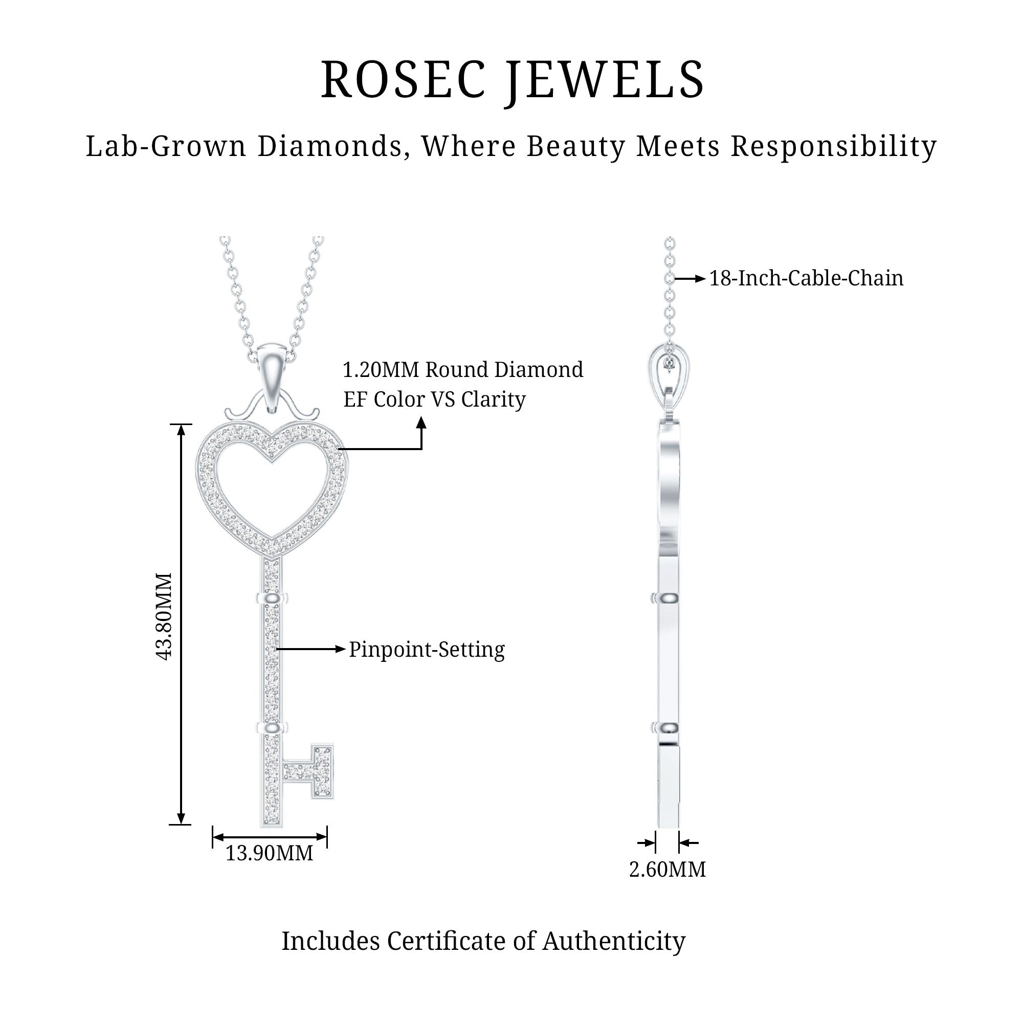 Lab Grown Diamond Key To My Heart Pendant Necklace