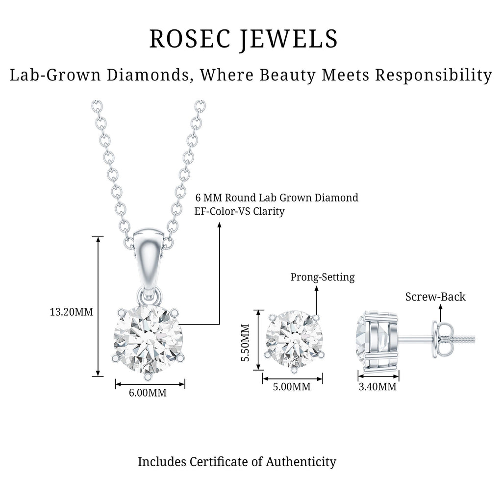Certified Lab Grown Diamond Solitaire Necklace and Earrings Set