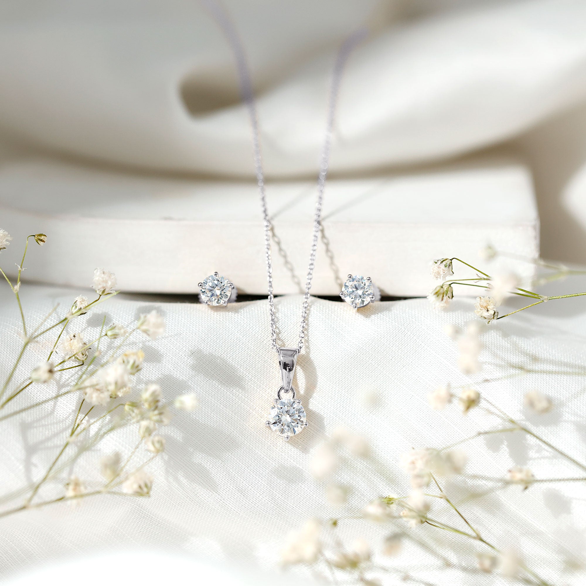 Certified Lab Grown Diamond Solitaire Necklace and Earrings Set