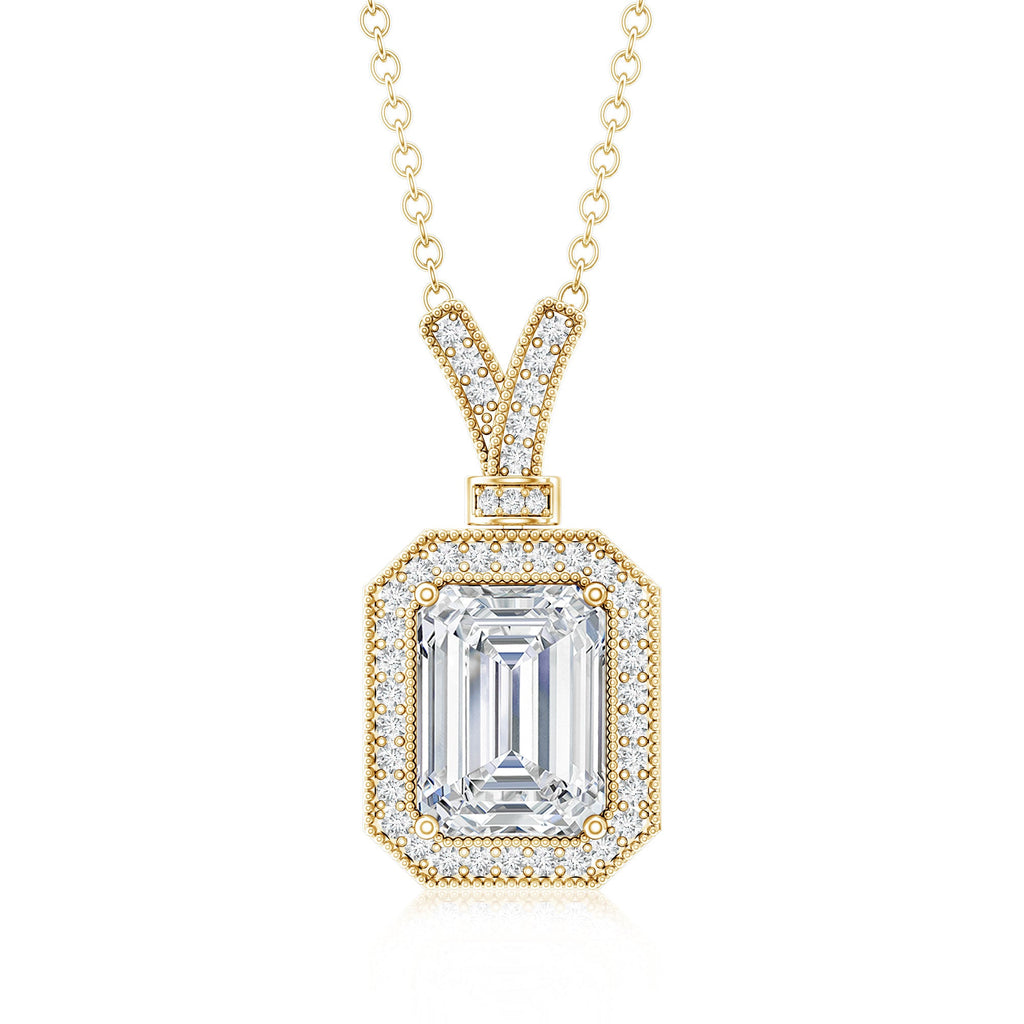 Lab Created Diamond 6X8 MM Emerald Cut Halo Necklace