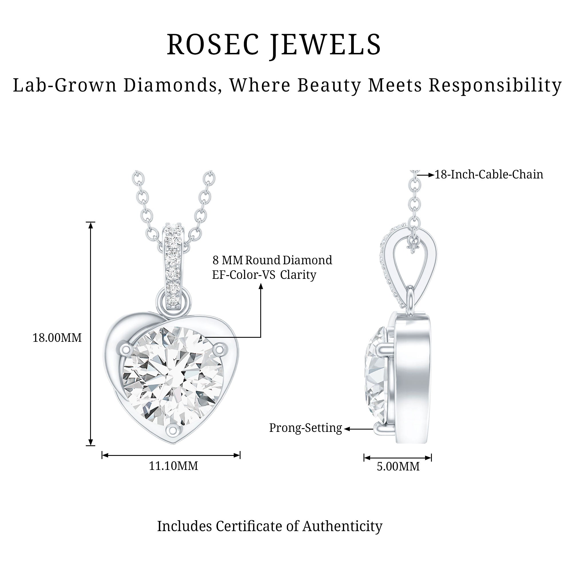 2 Carat Lab Grown Diamond Solitaire Heart Locket for Women