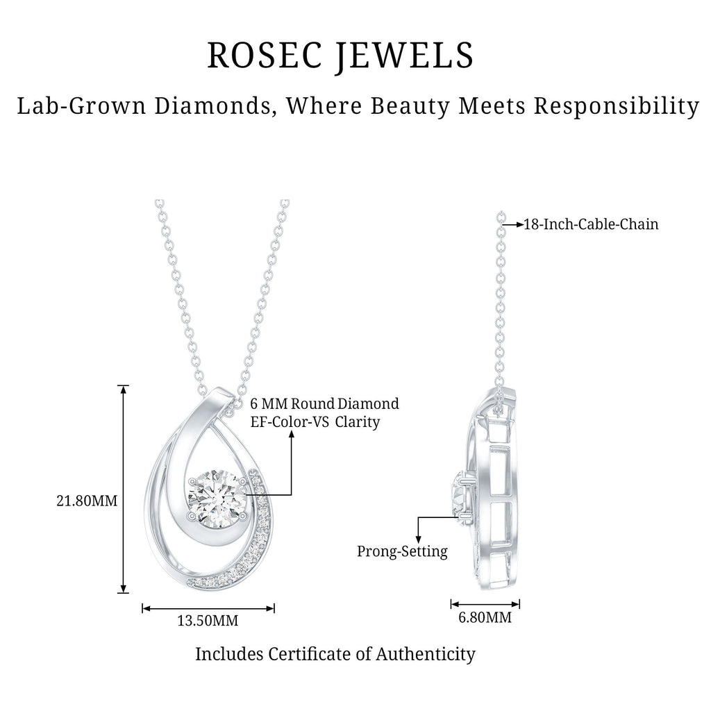 6 MM Round Lab Grown Diamond Teardrop Necklace for Women