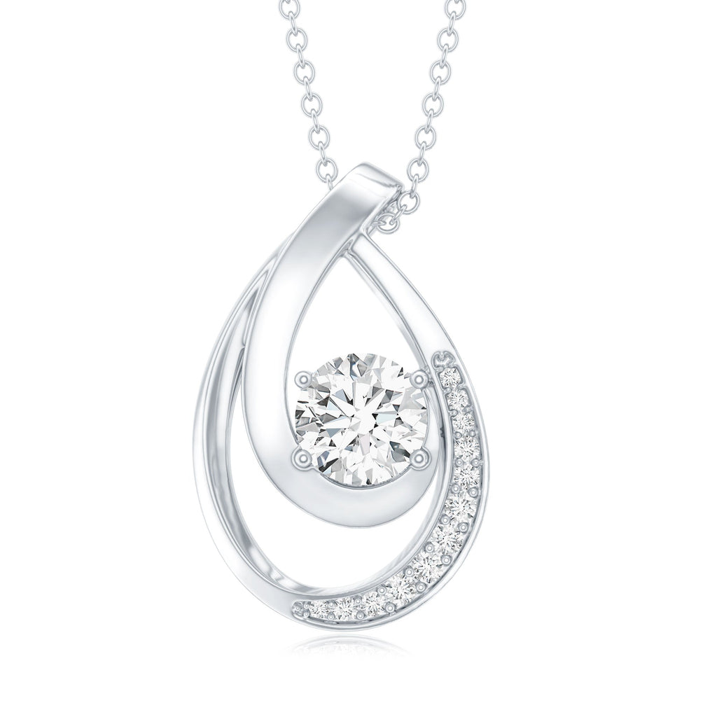 6 MM Round Lab Grown Diamond Teardrop Necklace for Women
