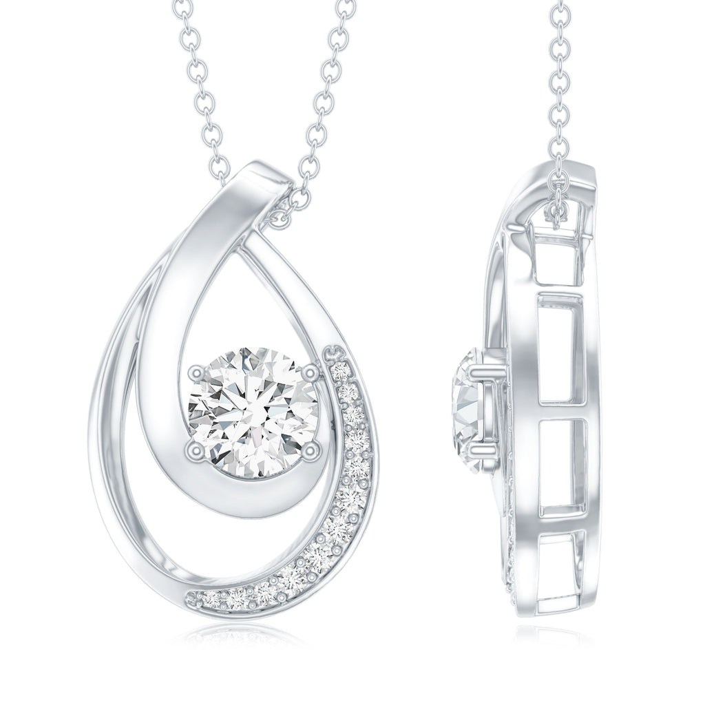 6 MM Round Lab Grown Diamond Teardrop Necklace for Women