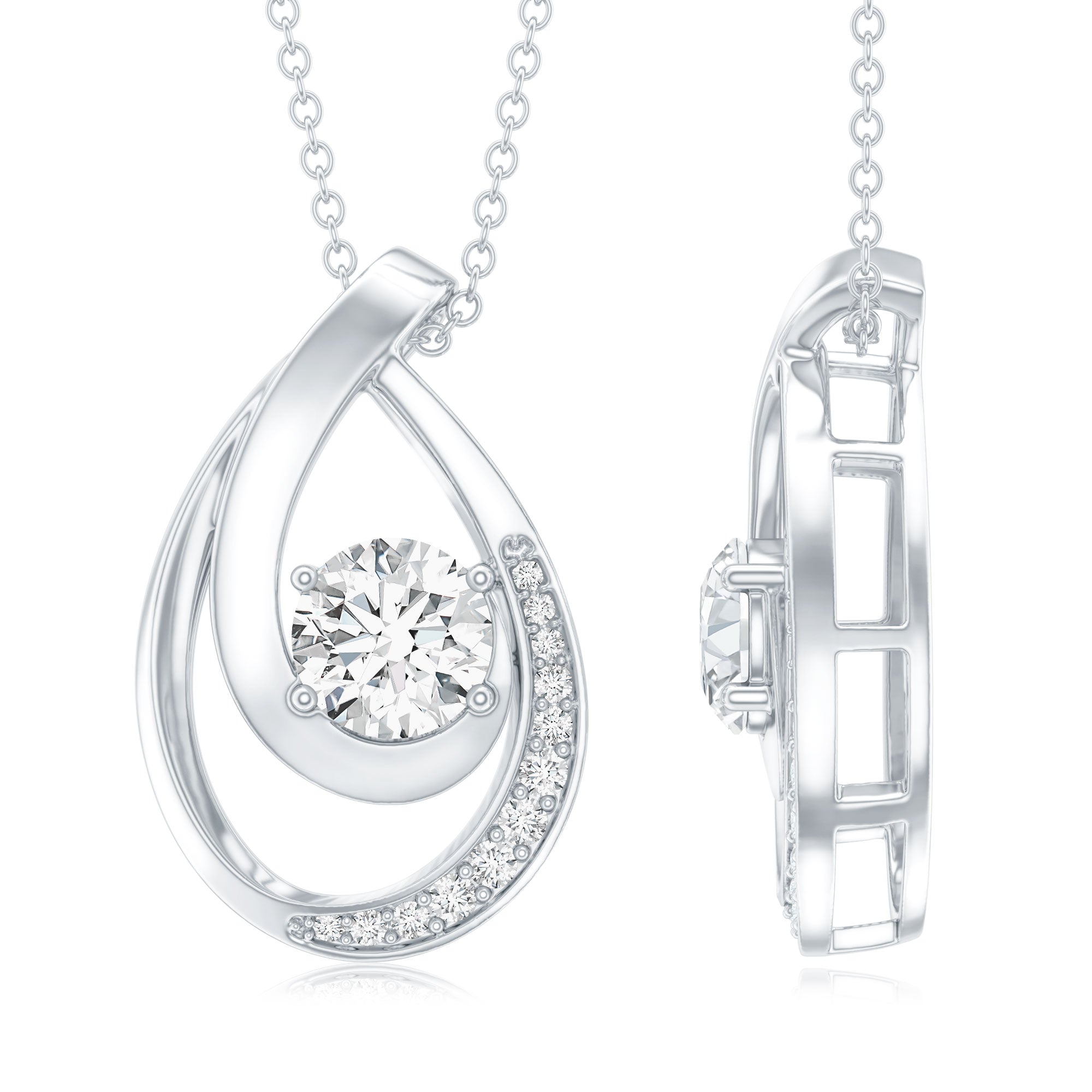6 MM Round Lab Grown Diamond Teardrop Necklace for Women