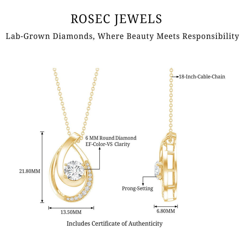 6 MM Round Lab Grown Diamond Teardrop Necklace for Women