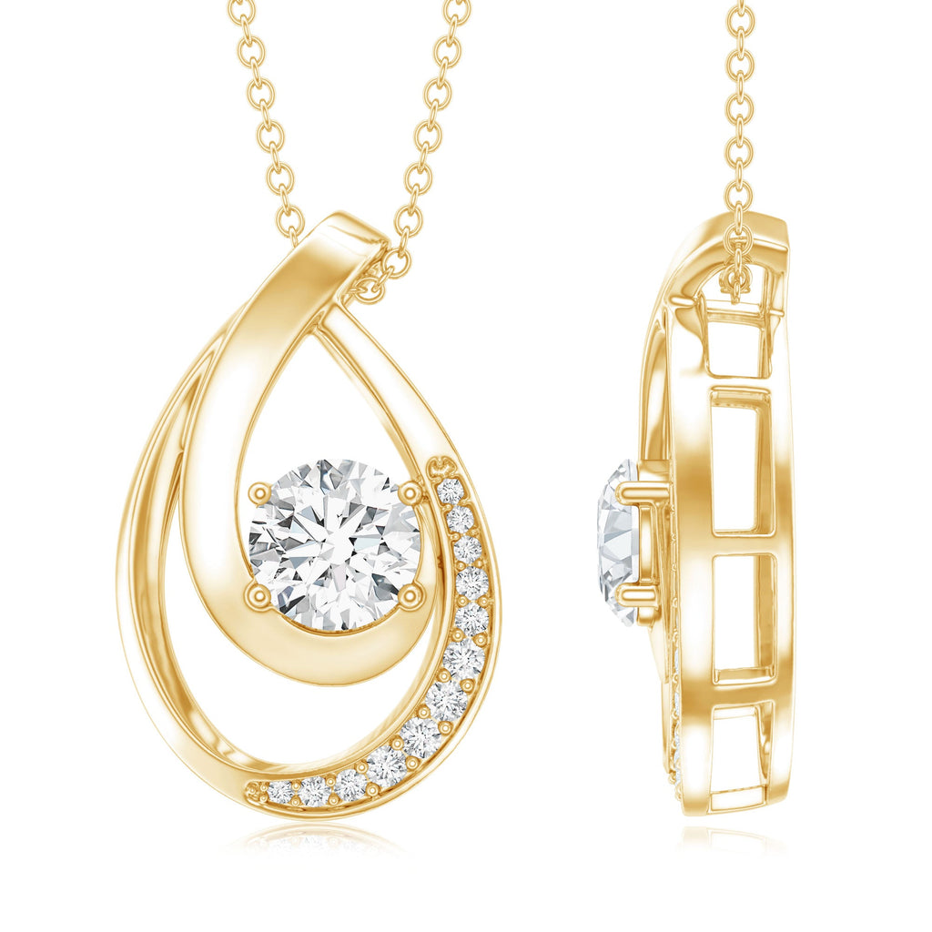 6 MM Round Lab Grown Diamond Teardrop Necklace for Women