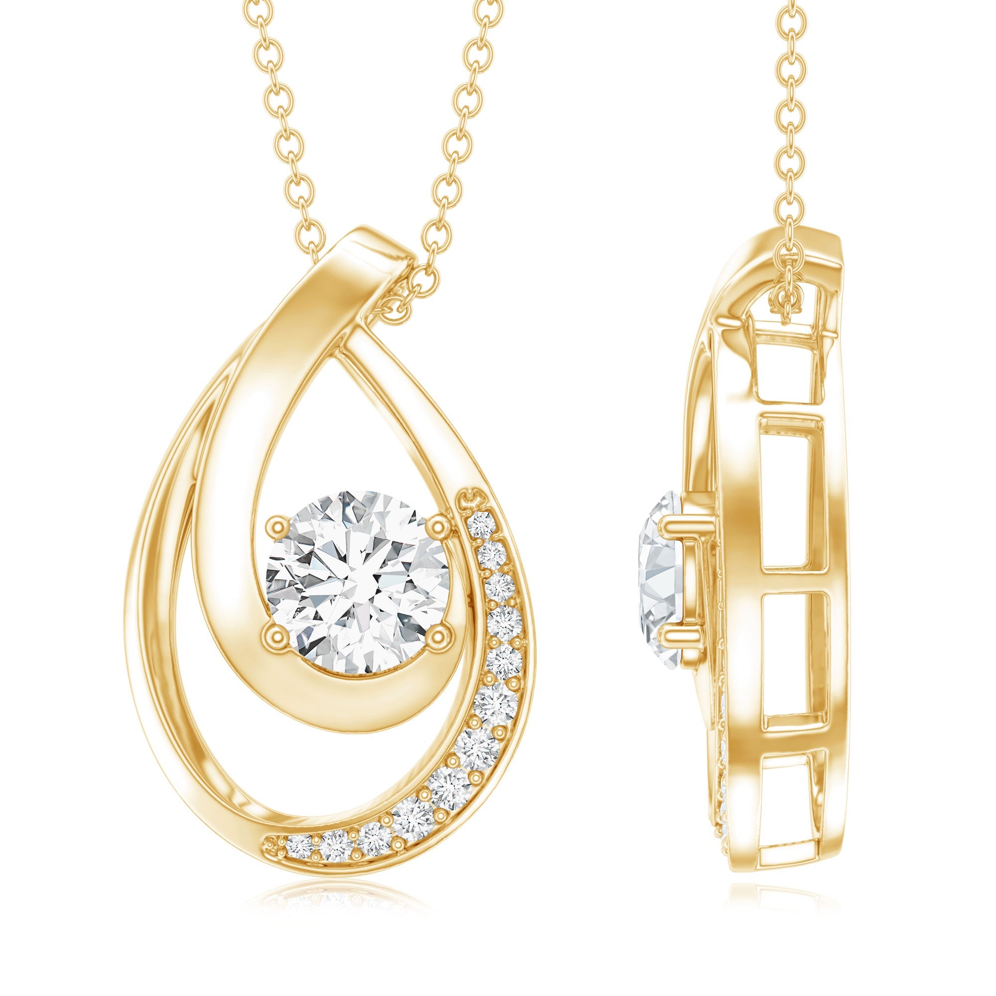 6 MM Round Lab Grown Diamond Teardrop Necklace for Women