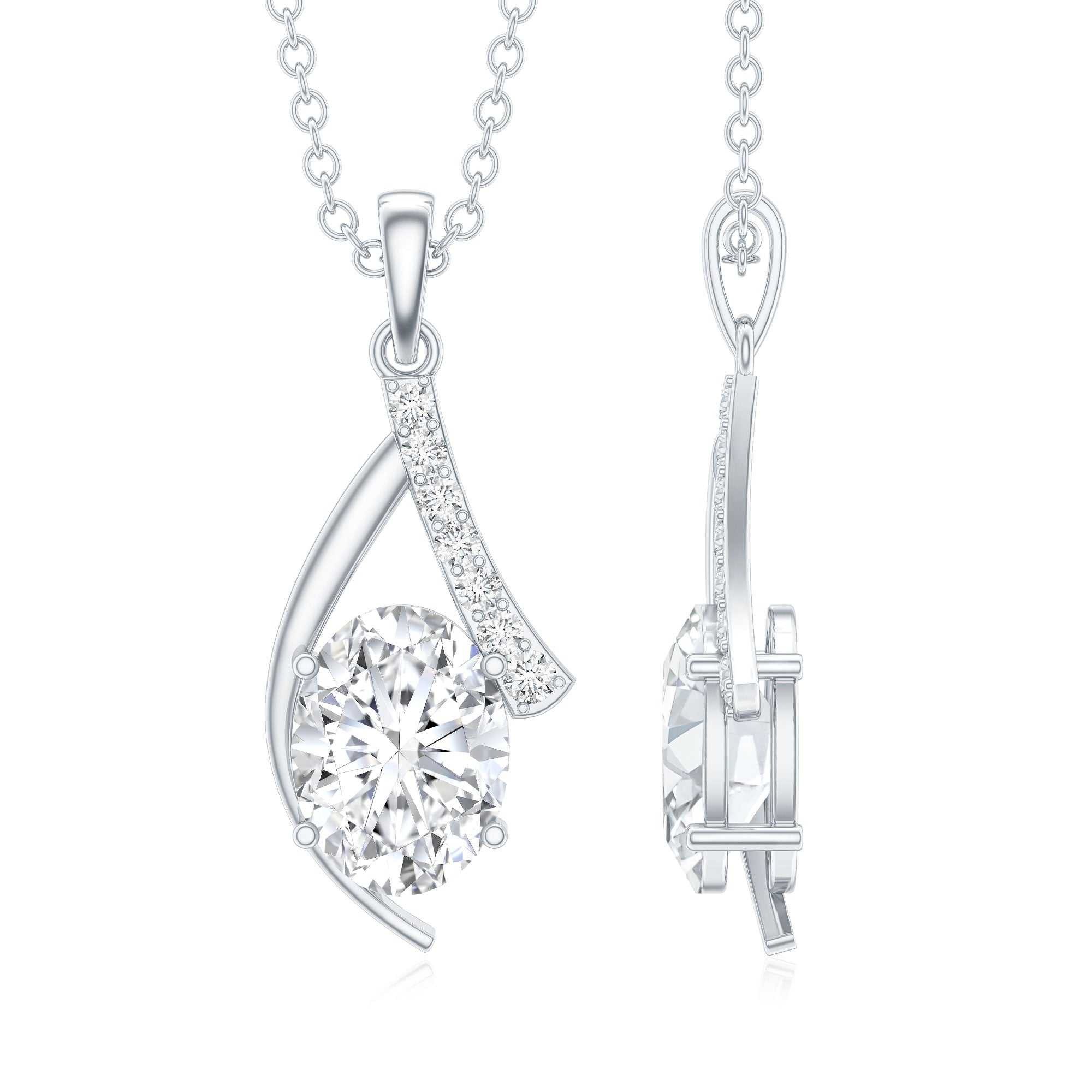 6X8 MM Oval Lab Grown Diamond Solitaire Necklace