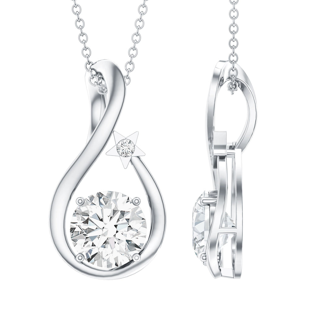 8 MM Round Solitaire Lab Grown Diamond Teardrop Necklace