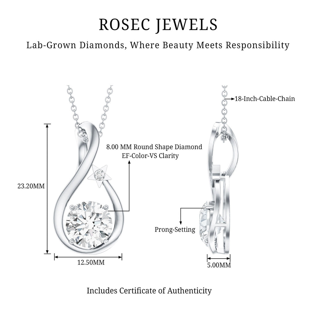 8 MM Round Solitaire Lab Grown Diamond Teardrop Necklace