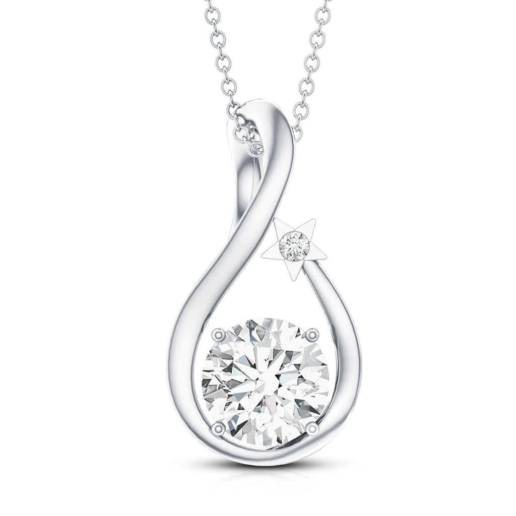 8 MM Round Solitaire Lab Grown Diamond Teardrop Necklace