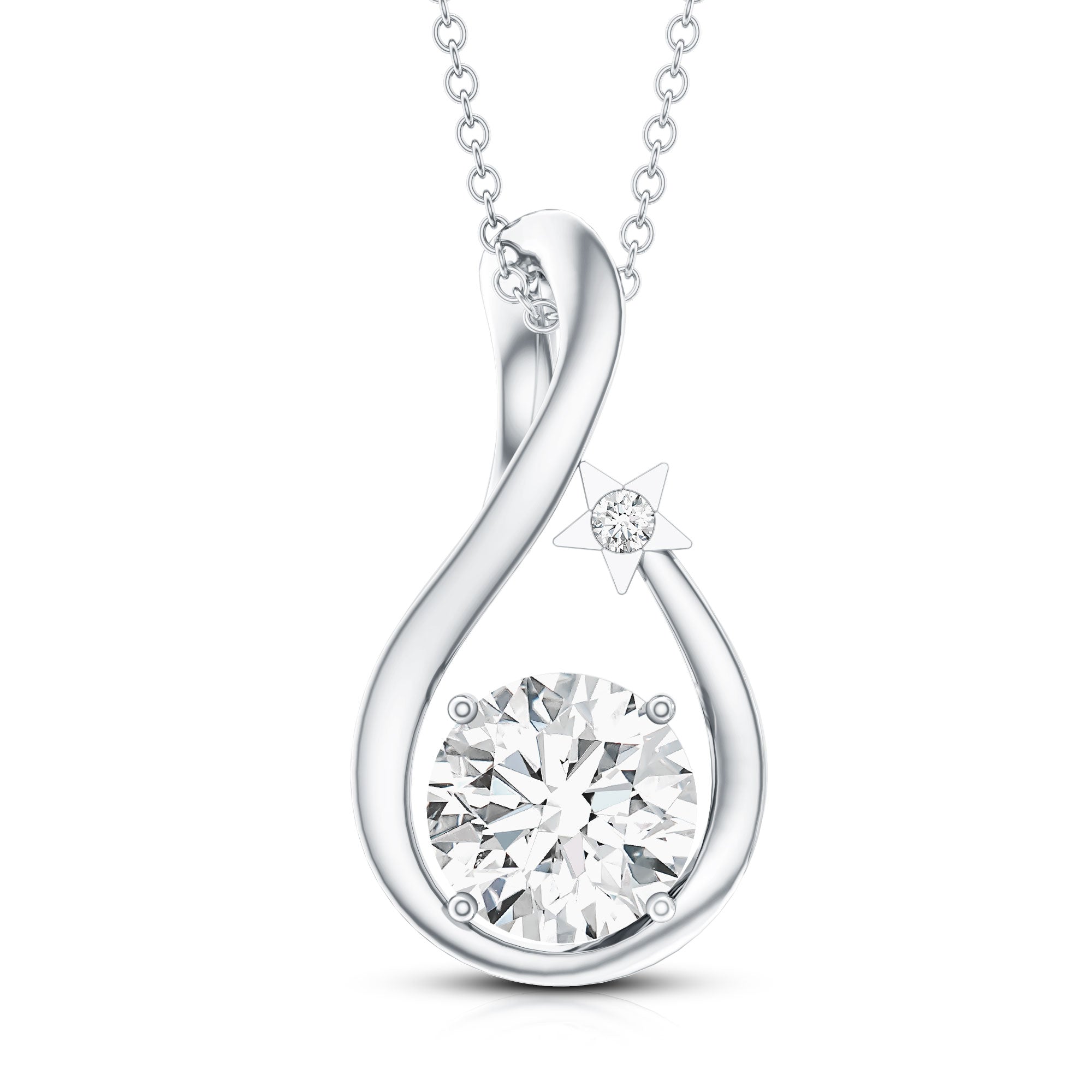 8 MM Round Solitaire Lab Grown Diamond Teardrop Necklace