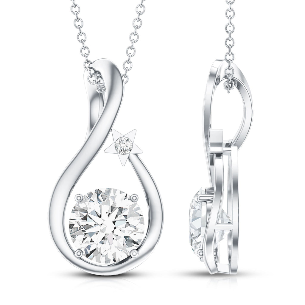 8 MM Round Solitaire Lab Grown Diamond Teardrop Necklace