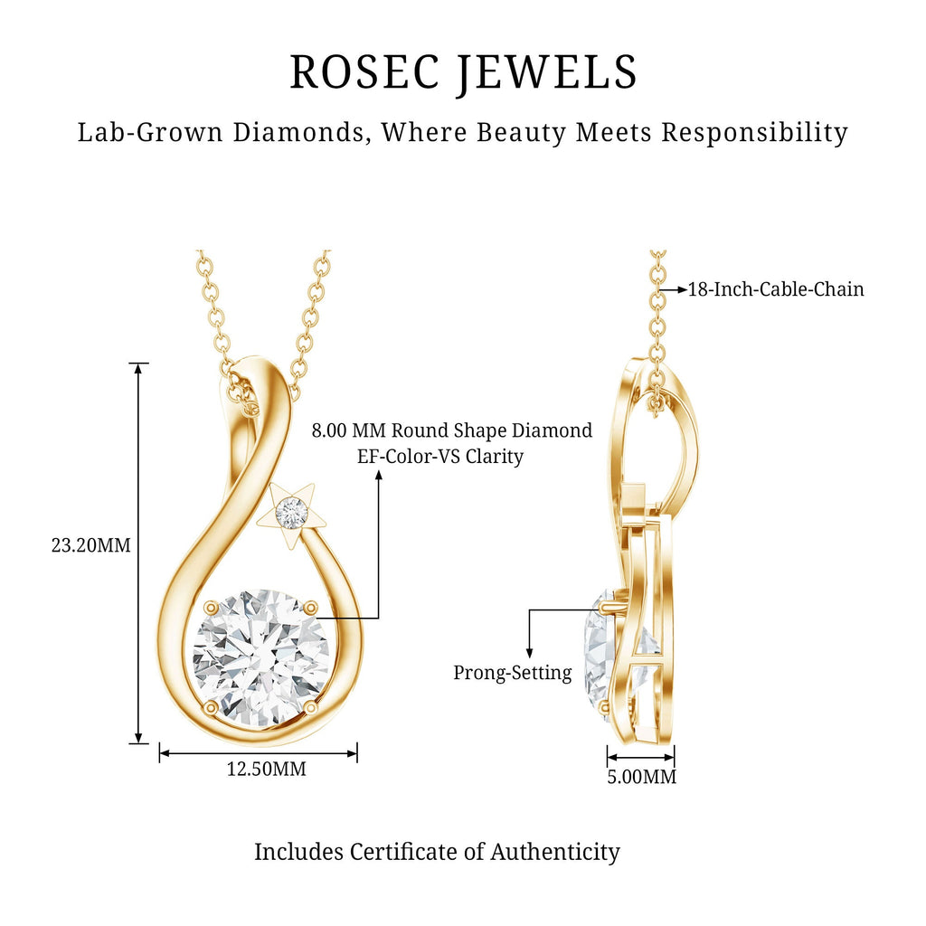 8 MM Round Solitaire Lab Grown Diamond Teardrop Necklace