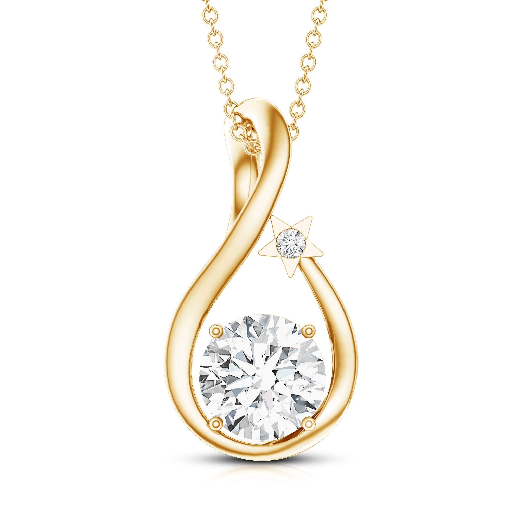 8 MM Round Solitaire Lab Grown Diamond Teardrop Necklace