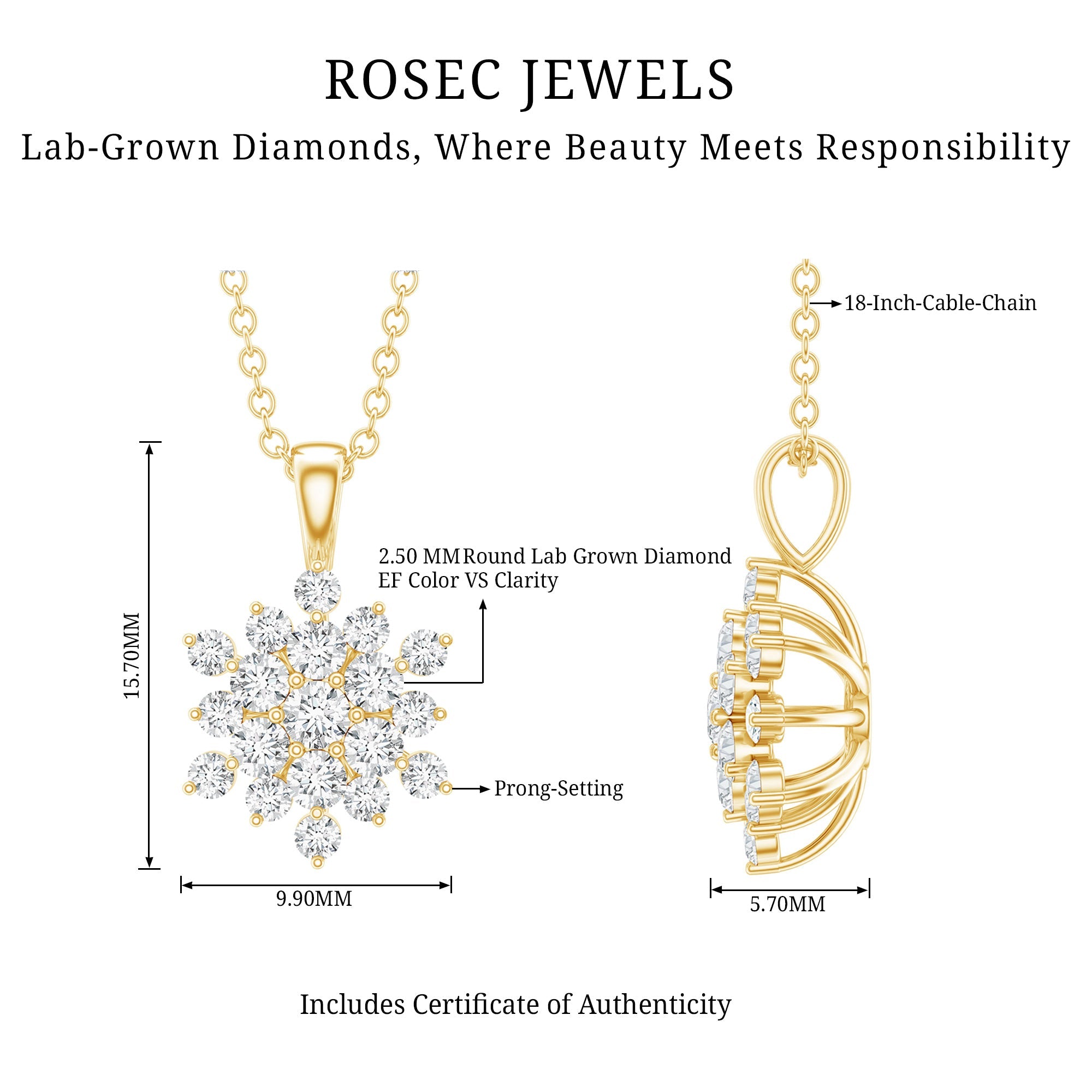 Certified Lab Grown Diamond Snowflake Necklace For Women