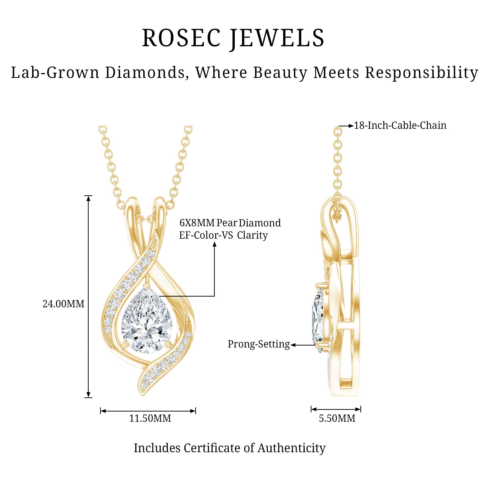 Lab Grown Diamond Teardrop Bridal Wedding Necklace