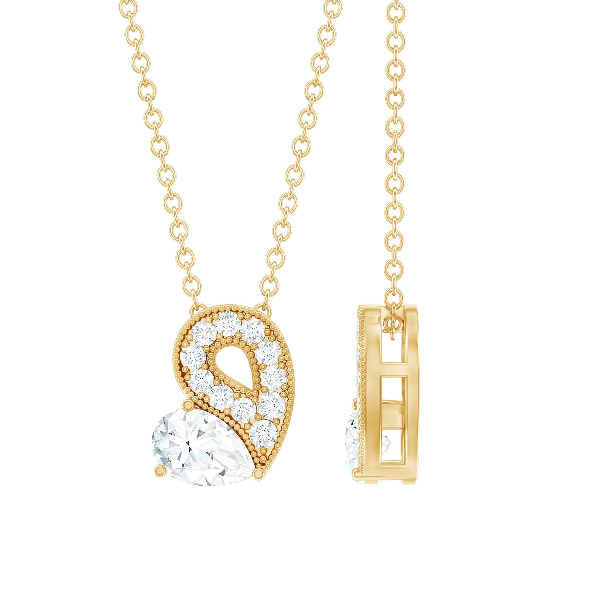 Lab Grown Diamond Pendant Necklace with Beaded Details