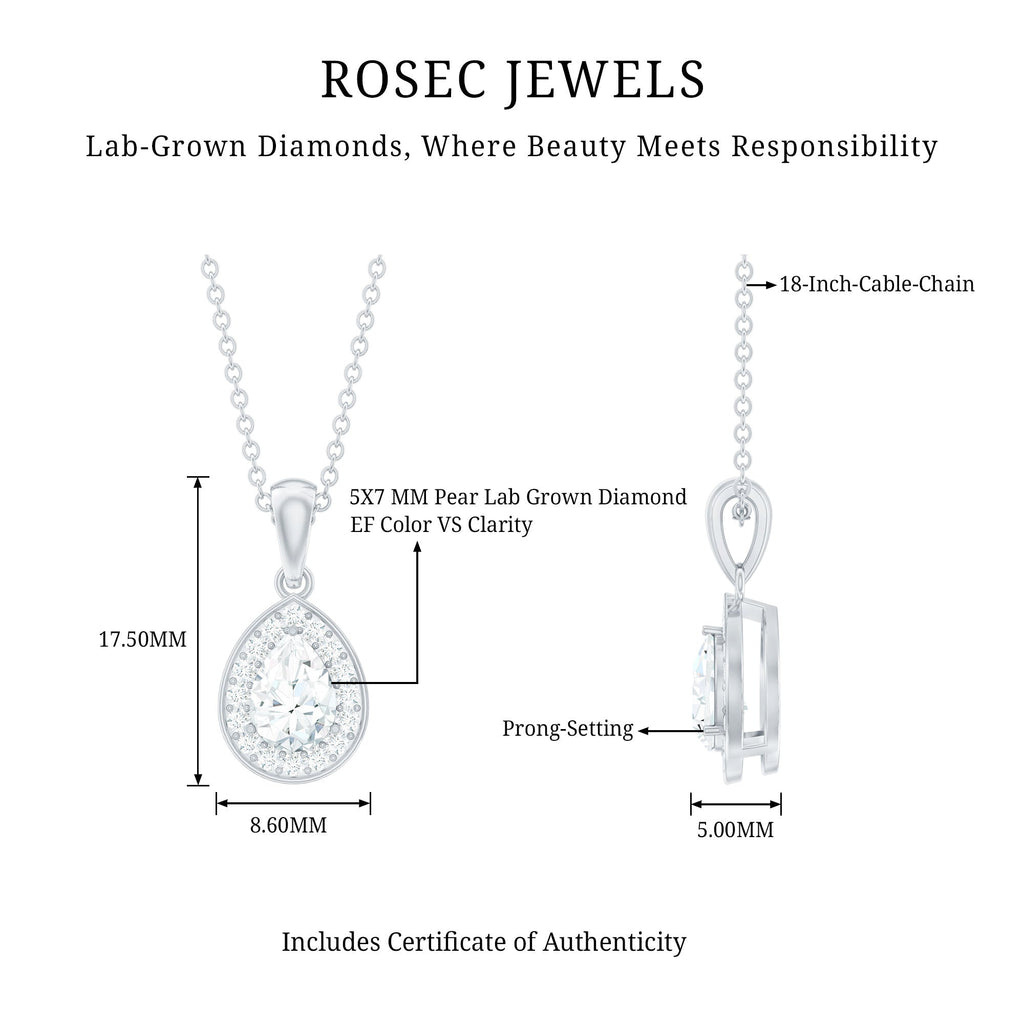 Minimal Lab Grown Diamond Teardrop Halo Pendant