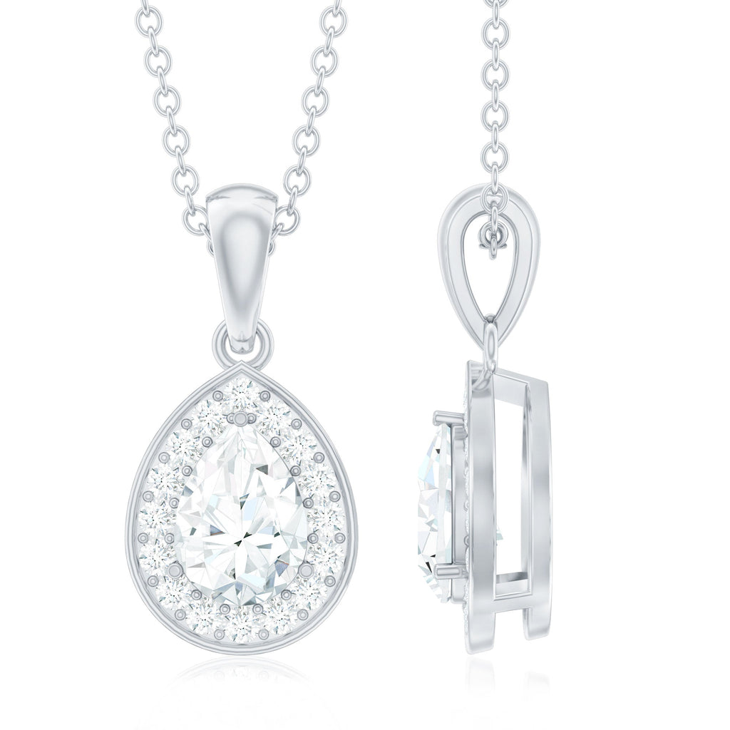 Minimal Lab Grown Diamond Teardrop Halo Pendant
