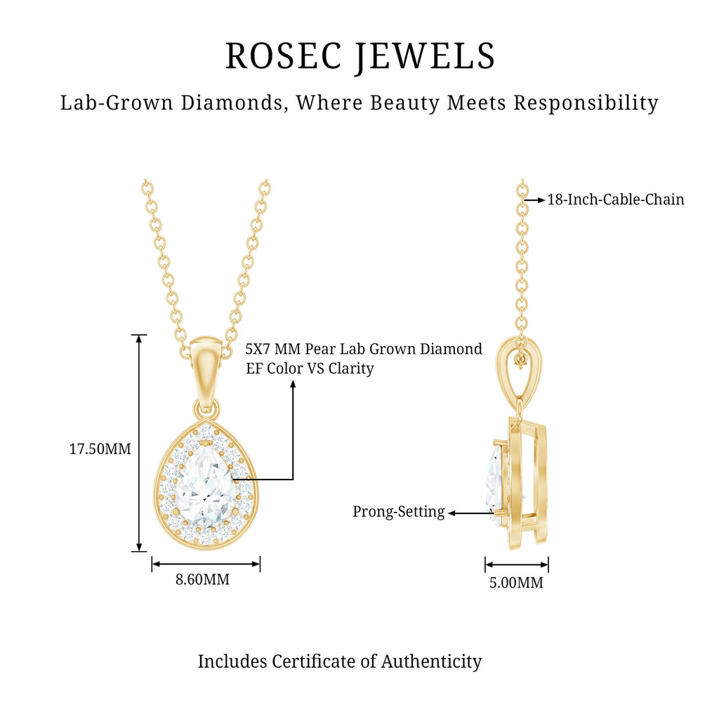 Minimal Lab Grown Diamond Teardrop Halo Pendant