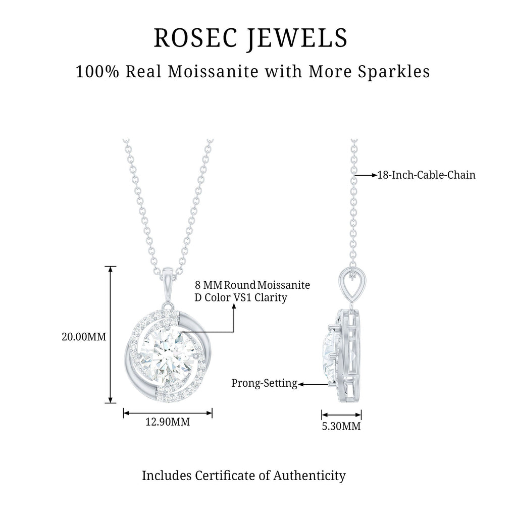 Certified 2 Ct Moissanite Swirl Necklace with Silver Chain