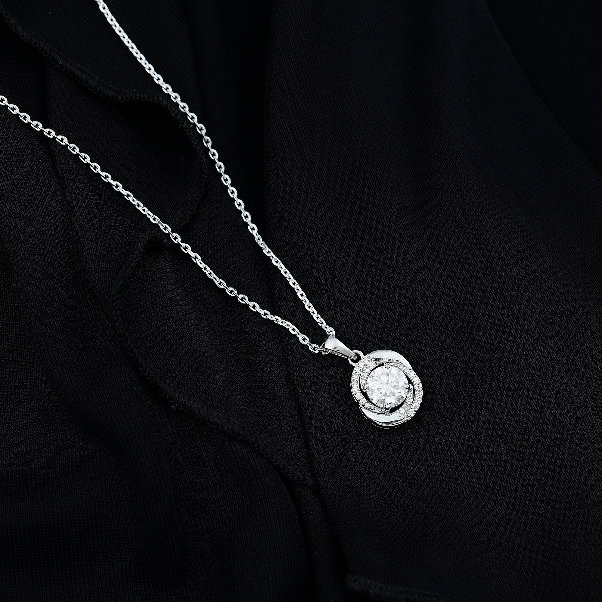 Certified 2 Ct Moissanite Swirl Necklace with Silver Chain