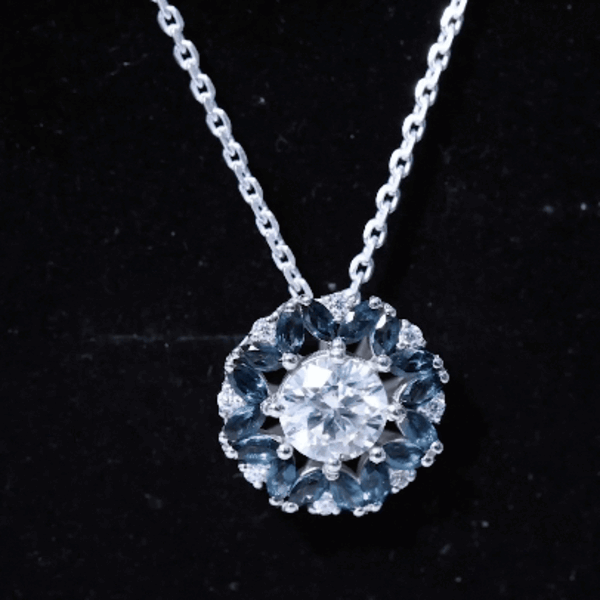2 Carat Moissanite Statement Necklace with London Blue Topaz Halo