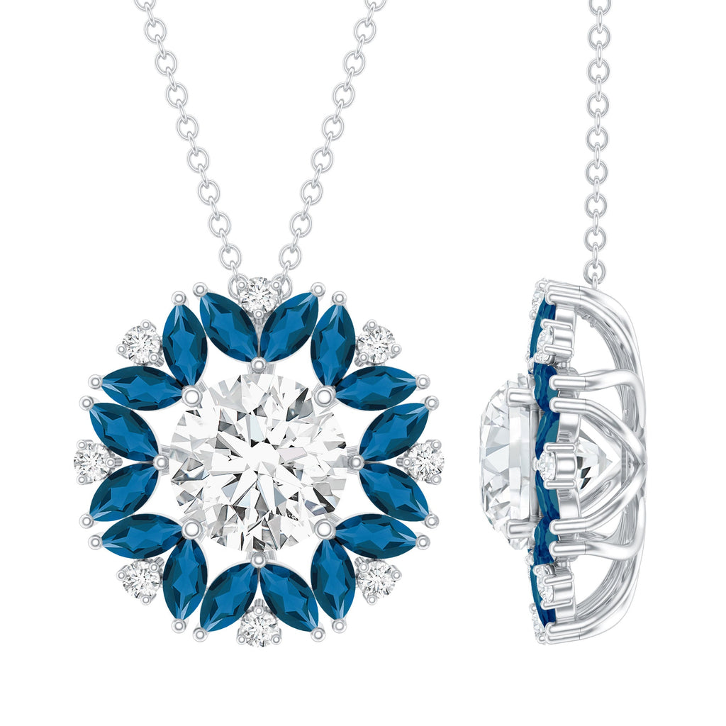2 Carat Moissanite Statement Necklace with London Blue Topaz Halo