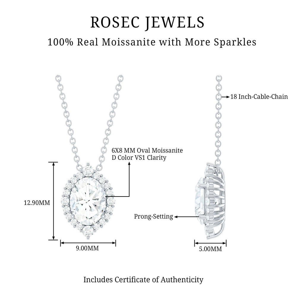 Certified 6X8 MM Oval Moissanite Cocktail Pendant Necklace