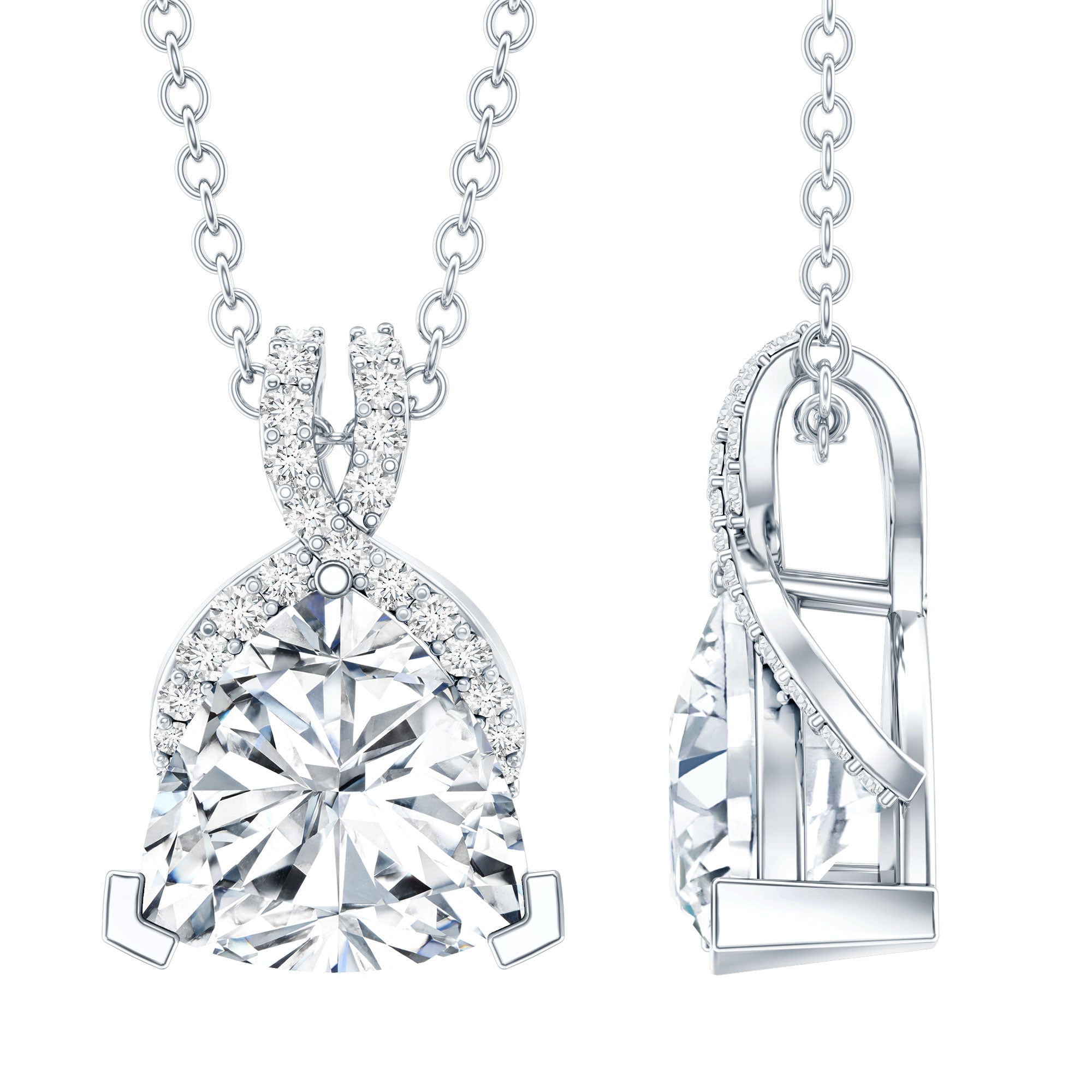 Trilliant Cut 1.6 CT Moissanite Designer Necklace with Silver Chain