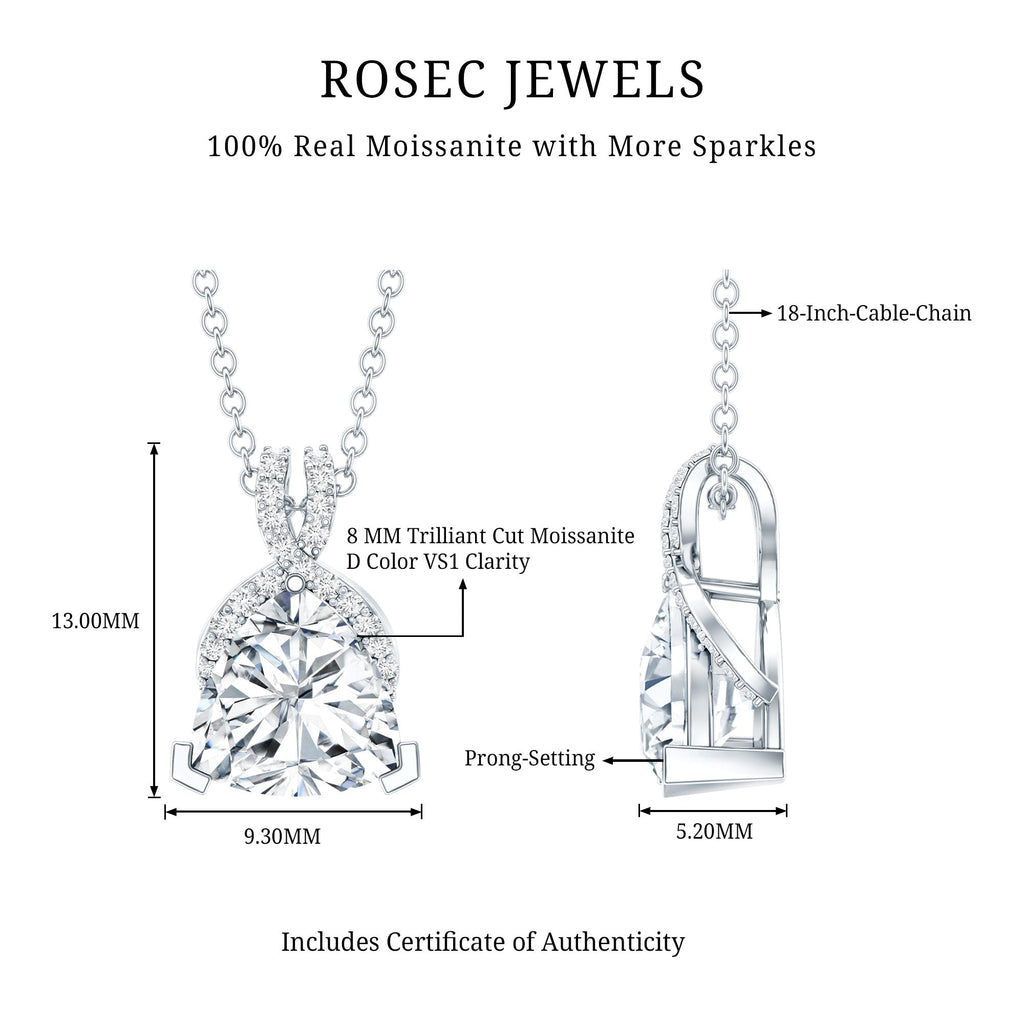 Trilliant Cut 1.6 CT Moissanite Designer Necklace with Silver Chain