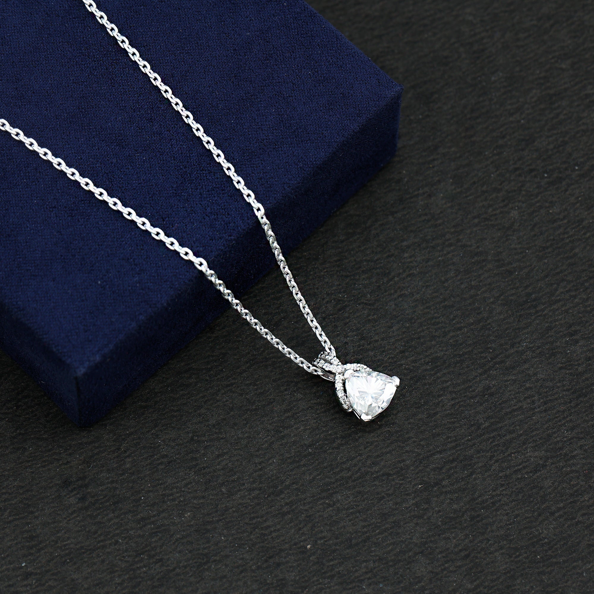 Trilliant Cut 1.6 CT Moissanite Designer Necklace with Silver Chain
