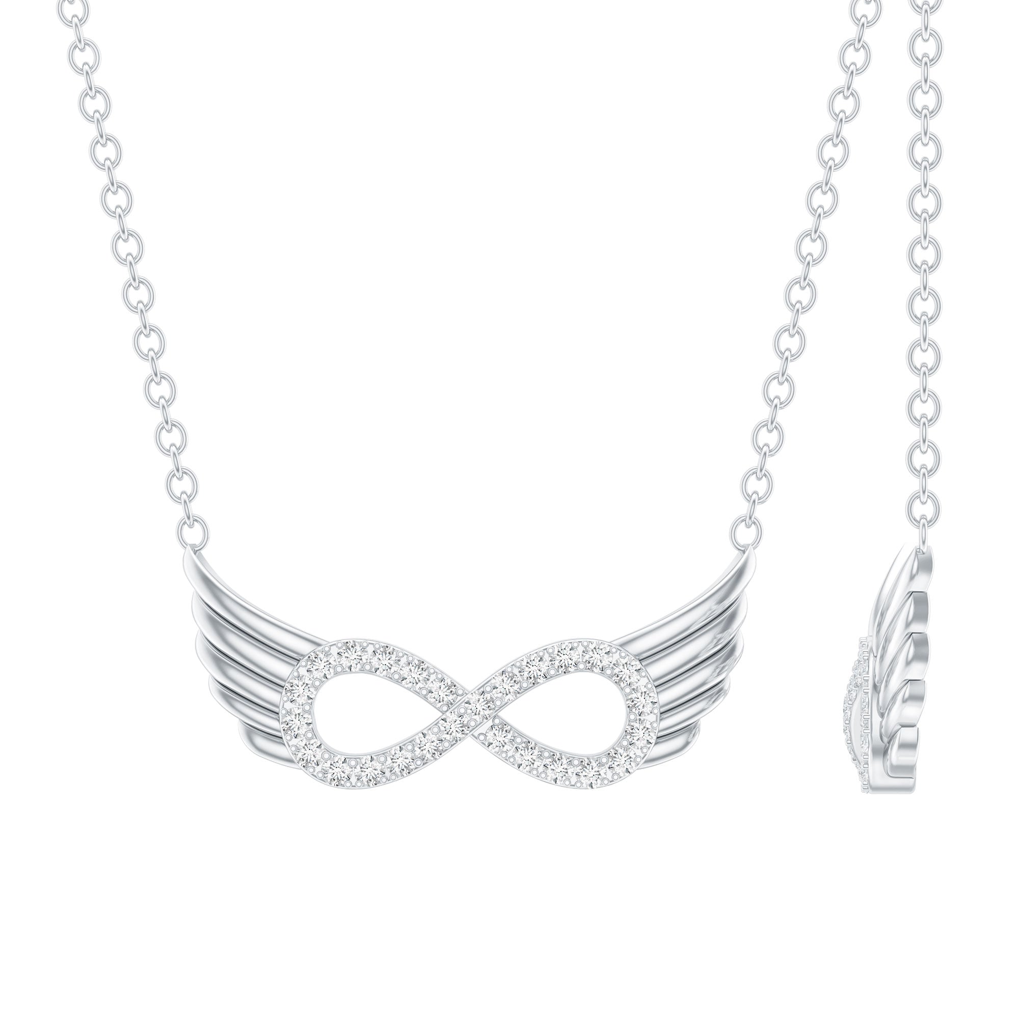 Sterling Silver Pave Set Moissanite Infinity Necklace with Wings