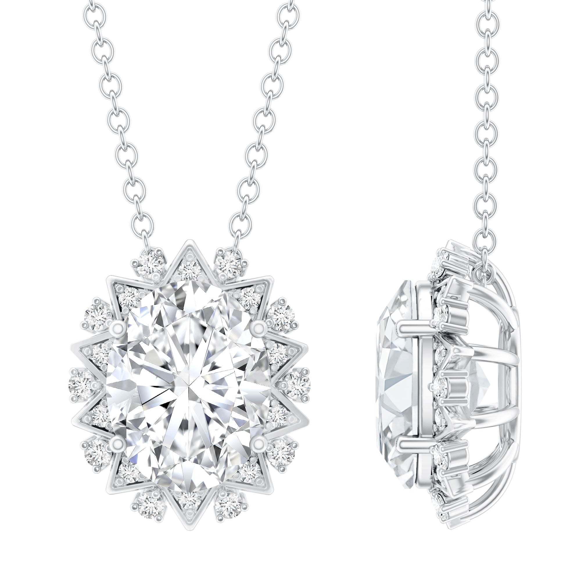 2 Carat Oval Moissanite Cocktail Necklace in 14K White Gold Plated Silver