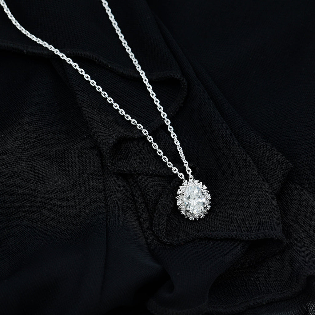 2 Carat Oval Moissanite Cocktail Necklace in 14K White Gold Plated Silver